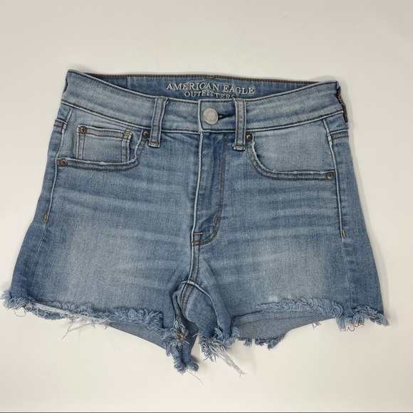 American Eagle Hi-Rise Shortie Super Stretch Raw Hem Denim Shorts Women’s 2 - Picture 1 of 8